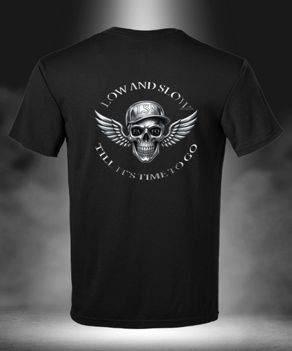 Low & Slow Nation True Chrome Skull black T-shirt, back view