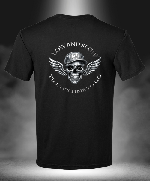 Low & Slow Nation True Chrome Skull black T-shirt, back view